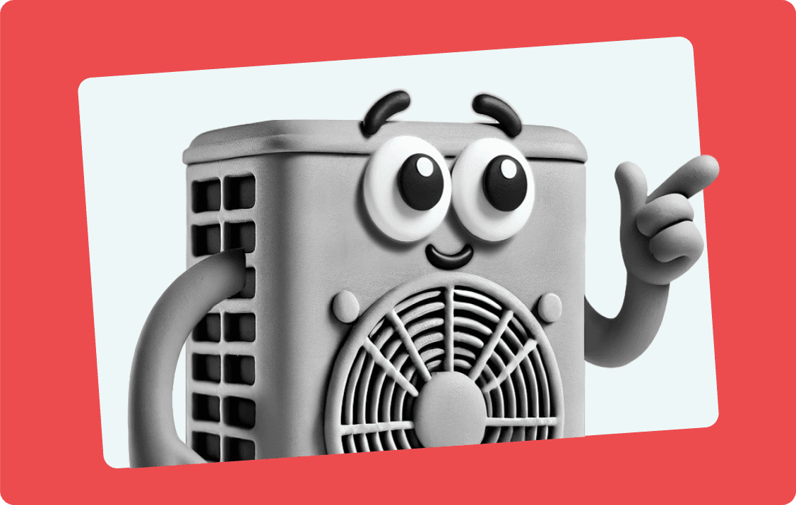 Heat pump character pointing at headline