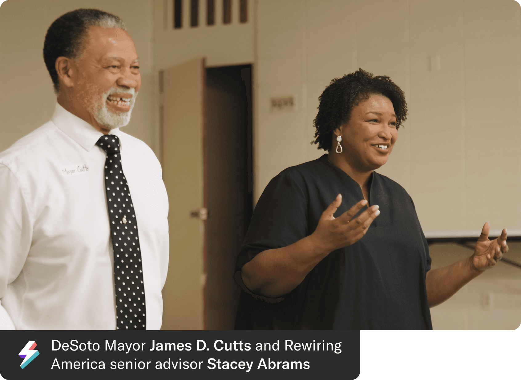 DeSoto Mayor James D. Cutts and Rewiring America senior advisor Stacey Abrams